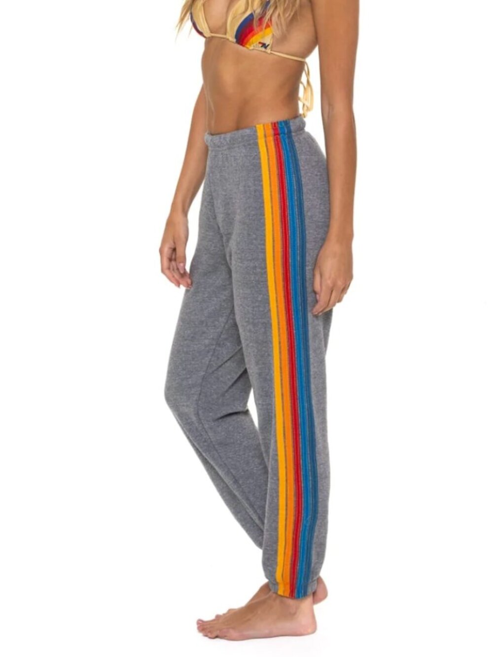 Aviator Nation 5 STRIPE SWEATPANTS HEATHER GREY jogger Small